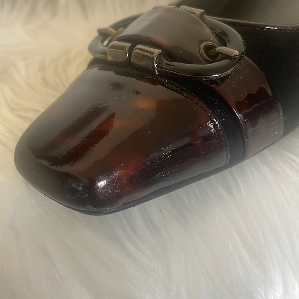 Stuart Weitzman wedge flat brown marble patent and black suede vintage Sz 9M - Picture 3 of 15